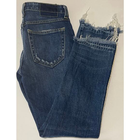 Amo Women's Babe Old School Distressed Frayed Hem Cropped Piping Jeans Size 24 - Picture 7 of 9